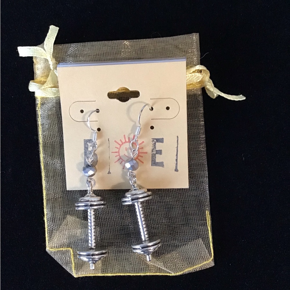 NWT  Earrings with bar bells and dark grey iridescent crystal $18
